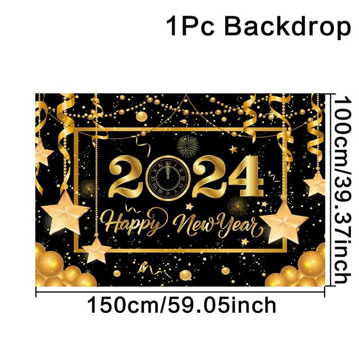 Black Gold New Year Backdrop Banner 2024 - CLICK TIK