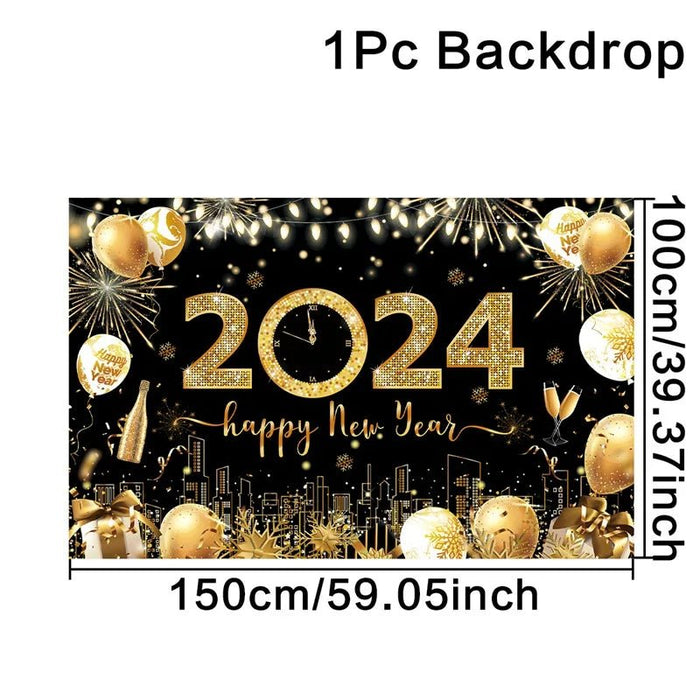 Black Gold New Year Backdrop Banner 2024 - CLICK TIK