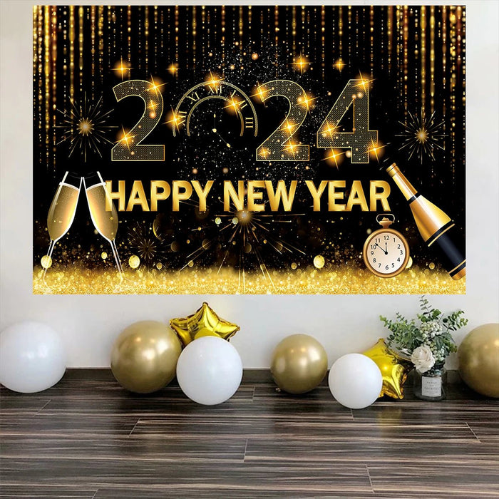 Black Gold New Year Backdrop Banner 2024 - CLICK TIK