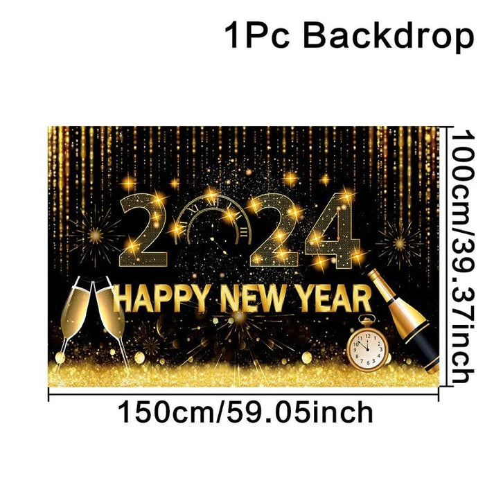 Black Gold New Year Backdrop Banner 2024 - CLICK TIK