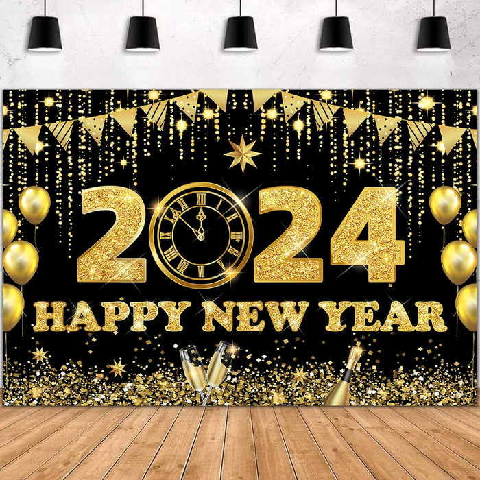 Black Gold New Year Backdrop Banner 2024 - CLICK TIK