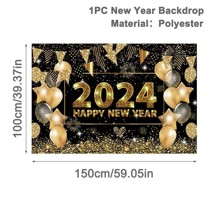 Black Gold New Year Backdrop Banner 2024 - CLICK TIK