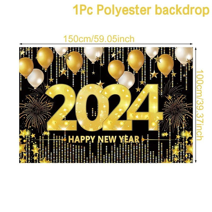 Black Gold New Year Backdrop Banner 2024 - CLICK TIK