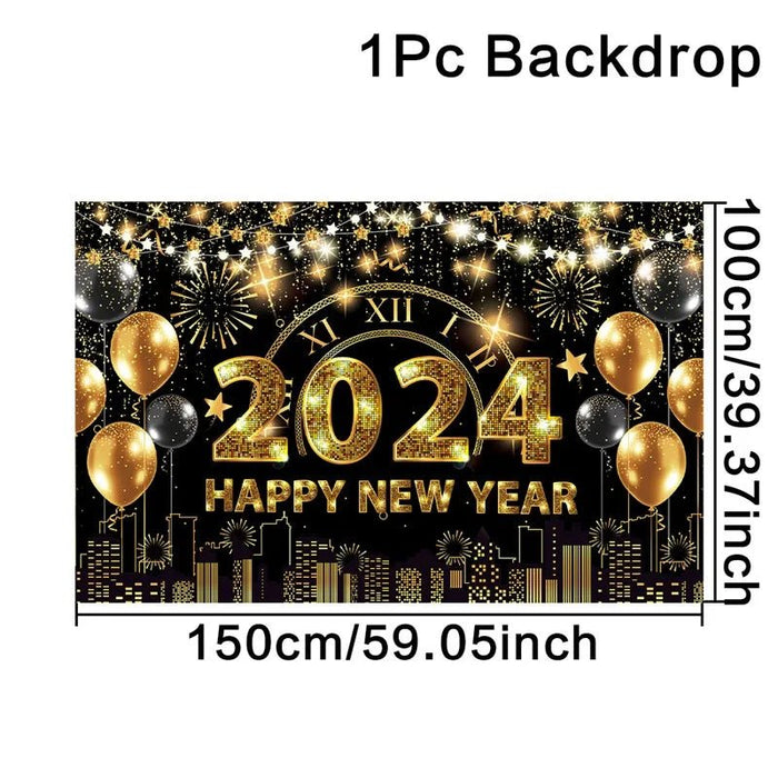 Black Gold New Year Backdrop Banner 2024 - CLICK TIK