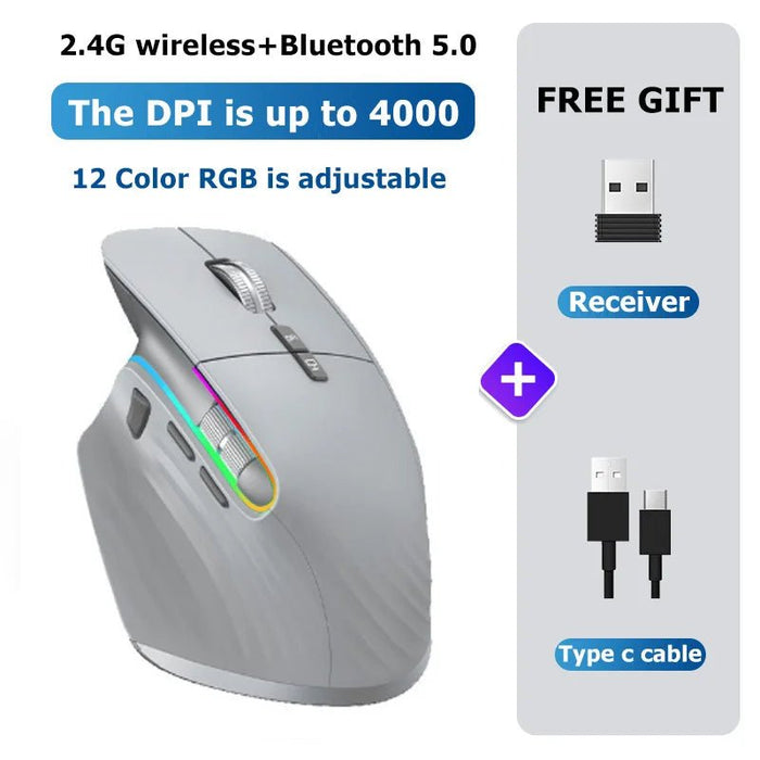 Bluetooth +2.4G Wireless Mouse Rechargeable 12 Colors RGB LED Gaming Mouse Ergonomic Mice for Gamer Computer Laptop iPad - CLICK TIK
