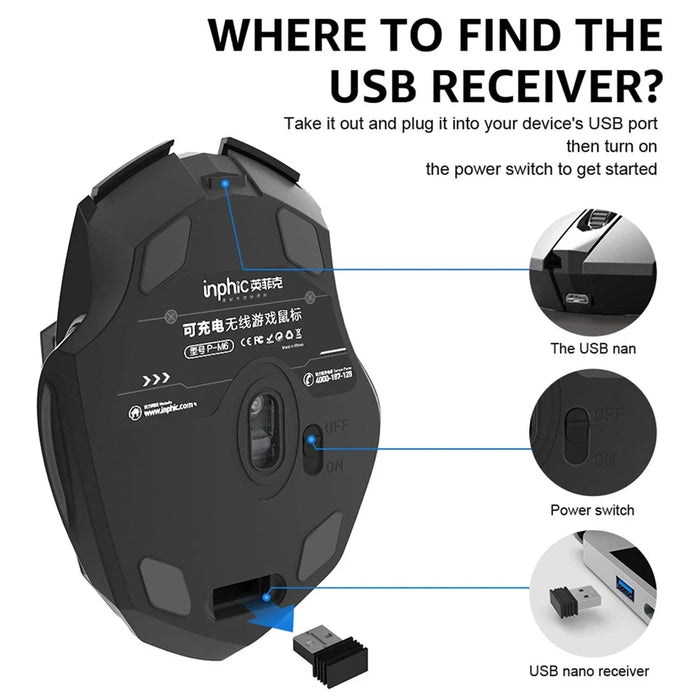 Bluetooth Compatible Mouse Rechargeable 2.4G INPHIC Wireless Mouse Office Mute Support PC Laptop Tablet Smartphone Universal - CLICK TIK