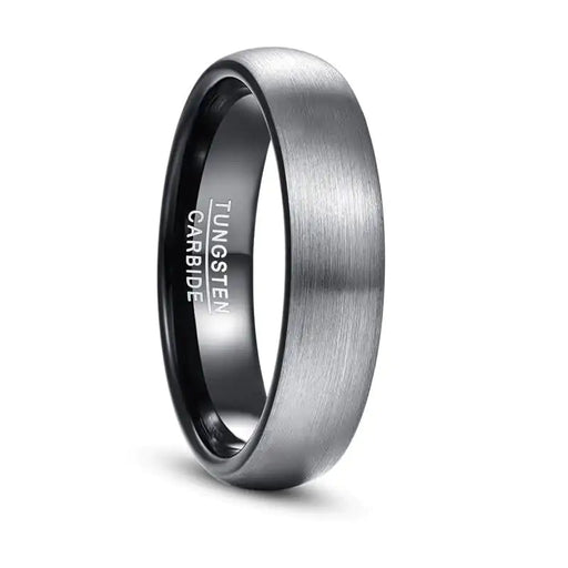 Brushed Silver and Black Tungsten Ring - CLICK TIK