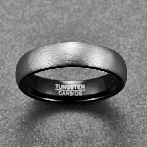 Brushed Silver and Black Tungsten Ring - CLICK TIK