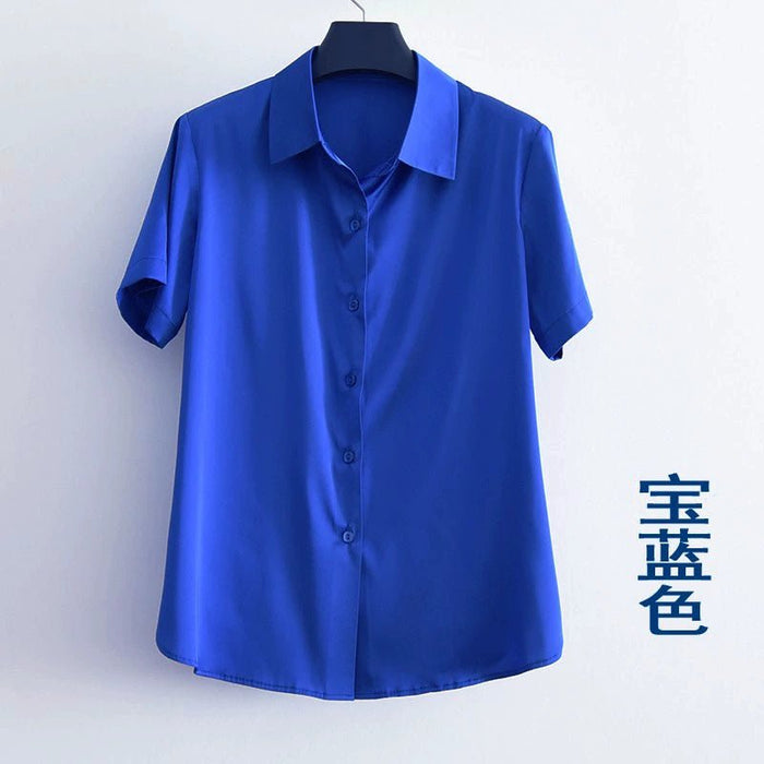 Chen Shu Same Style as Stars Royal Blue Shirts Women's Long - Sleeved Silk Stretch Satin Professional Shirt Mulberry Silk All - Matching OL - CLICK TIK