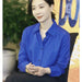 Chen Shu Same Style as Stars Royal Blue Shirts Women's Long - Sleeved Silk Stretch Satin Professional Shirt Mulberry Silk All - Matching OL - CLICK TIK