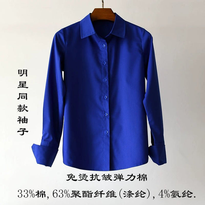 Chen Shu Same Style as Stars Royal Blue Shirts Women's Long - Sleeved Silk Stretch Satin Professional Shirt Mulberry Silk All - Matching OL - CLICK TIK