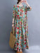 Cotton Vintage Floral Print Long Sleeve Spring Autumn Dresses For Women 2024 Casual Loose Elegant Dress Beach Robe Longue Femme - CLICK TIK