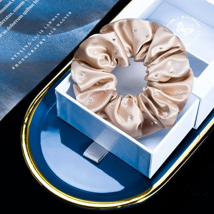 Crystal Texture Mulberry Silk Hair Rope Gift Boxed Hot Rhinestone - CLICK TIK