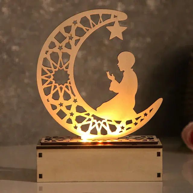 Decoration Ramadan Mubarak 2024 Eid Festival Party Supplies LED light Decorations Handicrafts Small Wooden Star Moon Child Box - CLICK TIK