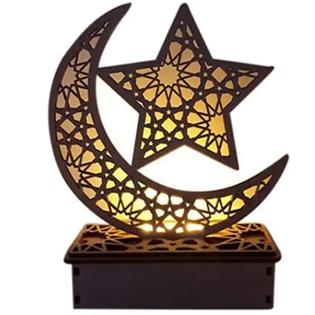 Decoration Ramadan Mubarak 2024 Eid Festival Party Supplies LED light Decorations Handicrafts Small Wooden Star Moon Child Box - CLICK TIK