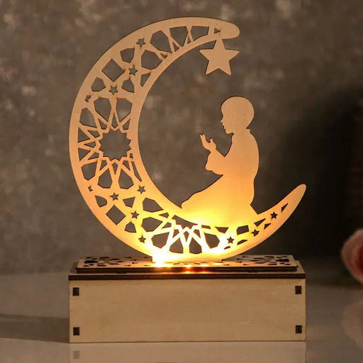 Decoration Ramadan Mubarak 2024 Eid Festival Party Supplies LED light Decorations Handicrafts Small Wooden Star Moon Child Box - CLICK TIK