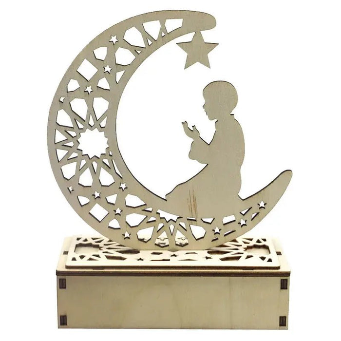 Decoration Ramadan Mubarak 2024 Eid Festival Party Supplies LED light Decorations Handicrafts Small Wooden Star Moon Child Box - CLICK TIK