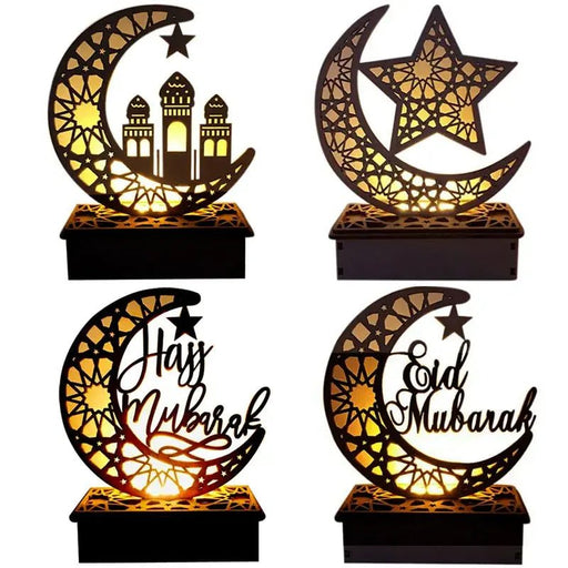Decoration Ramadan Mubarak 2024 Eid Festival Party Supplies LED light Decorations Handicrafts Small Wooden Star Moon Child Box - CLICK TIK