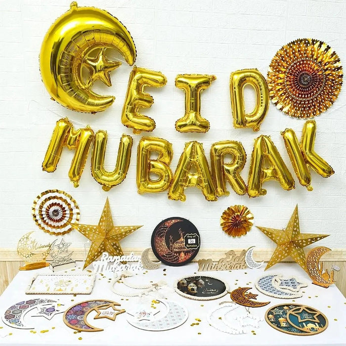 Eid Mubarak Plates Banner Balloon Tableware Ramadan Decoration 2024 Ramadan Kareem Islamic Muslim Party Decor Eid Al Adha Gifts - CLICK TIK