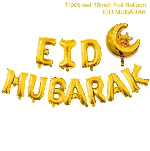 Eid Mubarak Plates Banner Balloon Tableware Ramadan Decoration 2024 Ramadan Kareem Islamic Muslim Party Decor Eid Al Adha Gifts - CLICK TIK