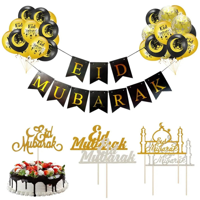 Eid Mubarak Plates Banner Balloon Tableware Ramadan Decoration 2024 Ramadan Kareem Islamic Muslim Party Decor Eid Al Adha Gifts - CLICK TIK