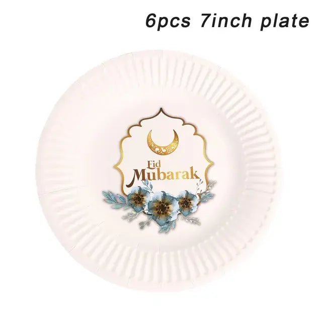 Eid Mubarak Plates Banner Balloon Tableware Ramadan Decoration 2024 Ramadan Kareem Islamic Muslim Party Decor Eid Al Adha Gifts - CLICK TIK