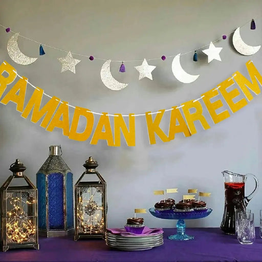 Eid Mubarak Plates Banner Balloon Tableware Ramadan Decoration 2024 Ramadan Kareem Islamic Muslim Party Decor Eid Al Adha Gifts - CLICK TIK