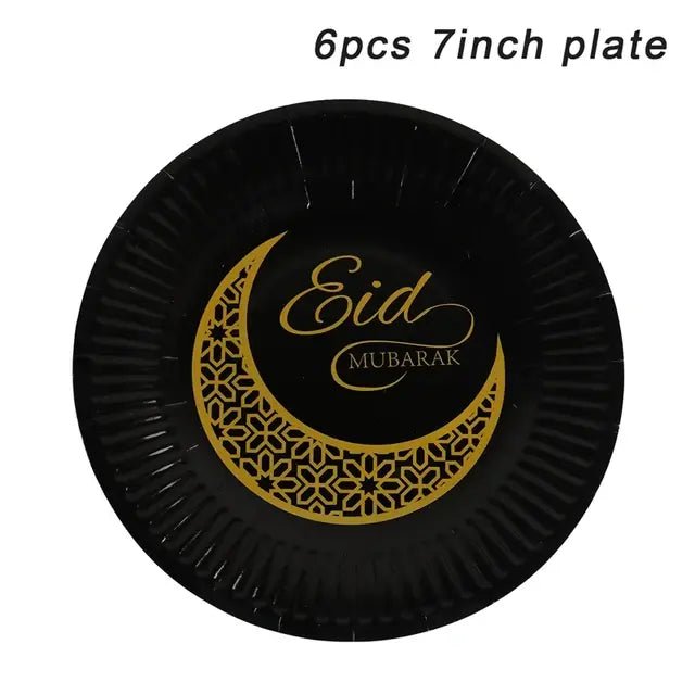 Eid Mubarak Plates Banner Balloon Tableware Ramadan Decoration 2024 Ramadan Kareem Islamic Muslim Party Decor Eid Al Adha Gifts - CLICK TIK