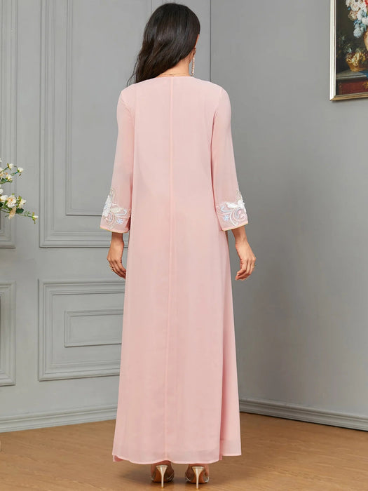 Eid Muslim Party Dress for Women Ramadan Abaya Long Dress Pink Elbise Morocco Kaftan Vestidos Largos Dubai Robe Jalabiya 2024 - CLICK TIK