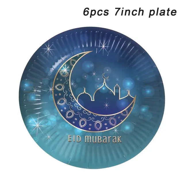 Eid Mubarak Plates Banner Balloon Tableware Ramadan Decoration 2024 Ramadan Kareem Islamic Muslim Party Decor Eid Al Adha Gifts - CLICK TIK