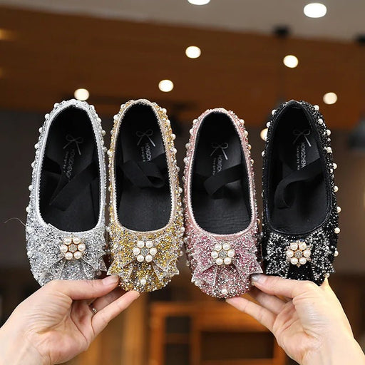 Girls Princess Shoes New Spring Autumn Sequins Rhinestone Children's Leather Shoes Fashion Kids Pearl Party Wedding Shoes J189 - CLICK TIK