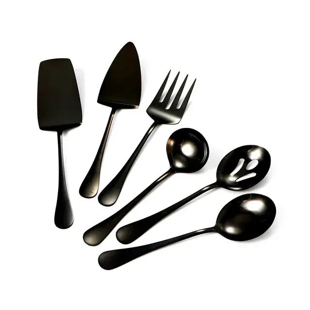 Gold Stainless Steel Western Serving Tableware Fork Spoon Shovel Set Portable Cutlery Dinnerware for Steak Kitchen Utensils - CLICK TIK