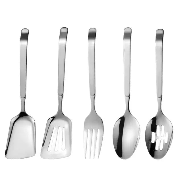 Gold Stainless Steel Western Serving Tableware Fork Spoon Shovel Set Portable Cutlery Dinnerware for Steak Kitchen Utensils - CLICK TIK