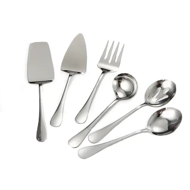 Gold Stainless Steel Western Serving Tableware Fork Spoon Shovel Set Portable Cutlery Dinnerware for Steak Kitchen Utensils - CLICK TIK