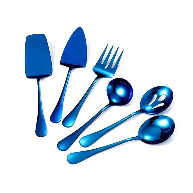 Gold Stainless Steel Western Serving Tableware Fork Spoon Shovel Set Portable Cutlery Dinnerware for Steak Kitchen Utensils - CLICK TIK