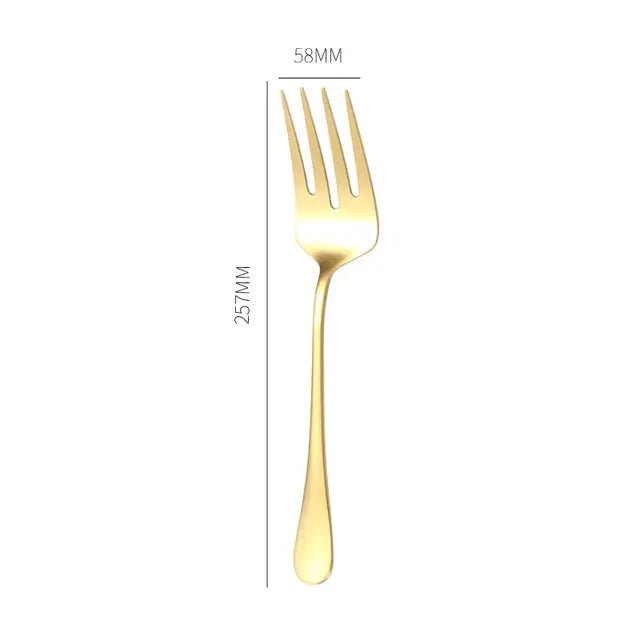 Gold Stainless Steel Western Serving Tableware Fork Spoon Shovel Set Portable Cutlery Dinnerware for Steak Kitchen Utensils - CLICK TIK