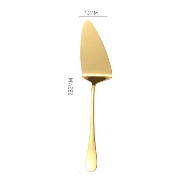 Gold Stainless Steel Western Serving Tableware Fork Spoon Shovel Set Portable Cutlery Dinnerware for Steak Kitchen Utensils - CLICK TIK