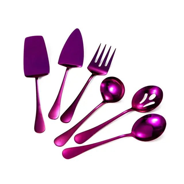 Gold Stainless Steel Western Serving Tableware Fork Spoon Shovel Set Portable Cutlery Dinnerware for Steak Kitchen Utensils - CLICK TIK