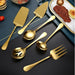 Gold Stainless Steel Western Serving Tableware Fork Spoon Shovel Set Portable Cutlery Dinnerware for Steak Kitchen Utensils - CLICK TIK
