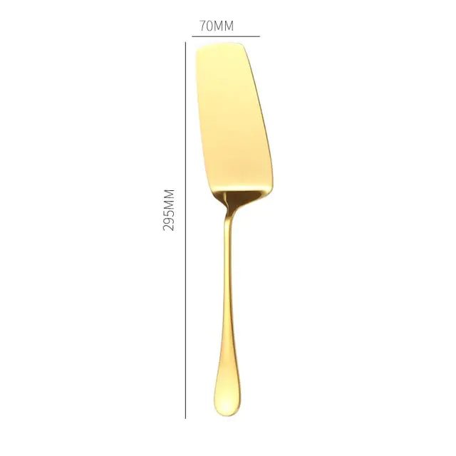 Gold Stainless Steel Western Serving Tableware Fork Spoon Shovel Set Portable Cutlery Dinnerware for Steak Kitchen Utensils - CLICK TIK