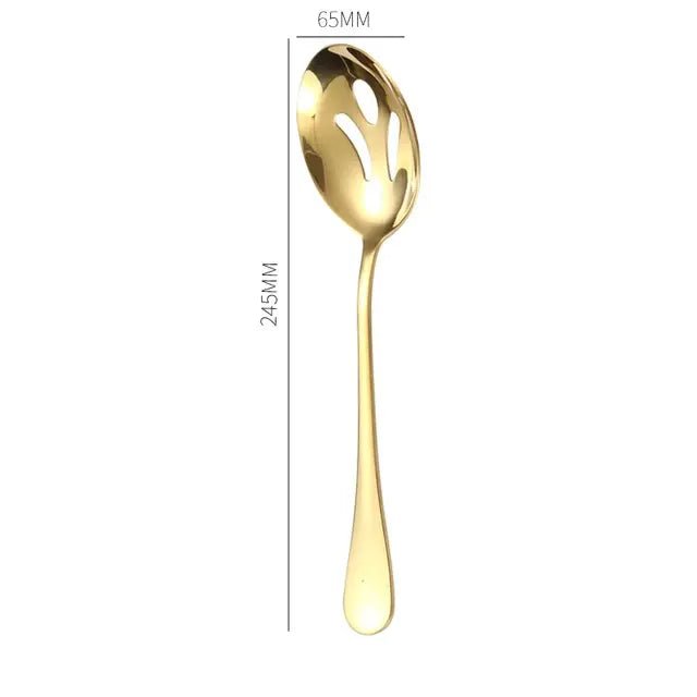 Gold Stainless Steel Western Serving Tableware Fork Spoon Shovel Set Portable Cutlery Dinnerware for Steak Kitchen Utensils - CLICK TIK
