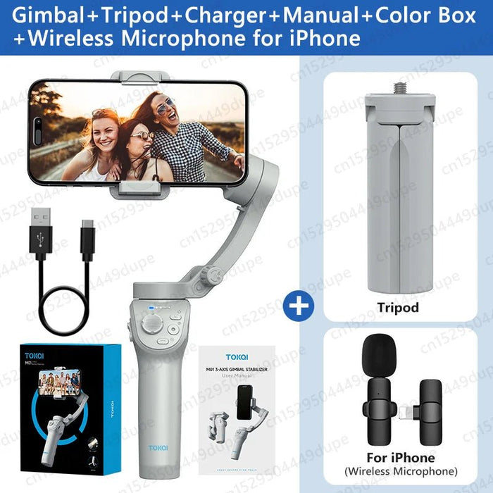 Handheld Gimbal Stabilizer Selfie Tripod with Fill Light for Smartphone 3 - Axis Anti Shake Gimbal Foldable for Xiaomi iPhone - CLICK TIK