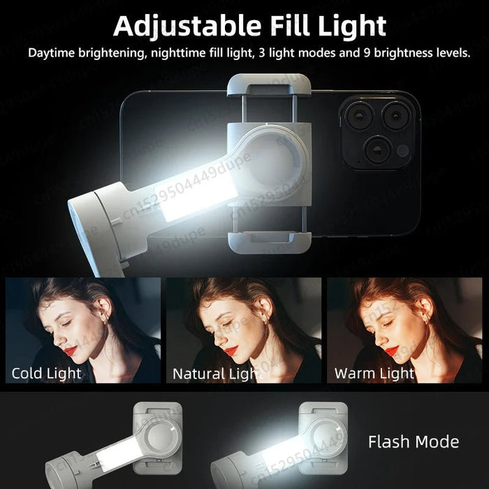 Handheld Gimbal Stabilizer Selfie Tripod with Fill Light for Smartphone 3 - Axis Anti Shake Gimbal Foldable for Xiaomi iPhone - CLICK TIK