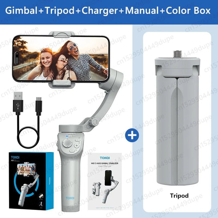 Handheld Gimbal Stabilizer Selfie Tripod with Fill Light for Smartphone 3 - Axis Anti Shake Gimbal Foldable for Xiaomi iPhone - CLICK TIK