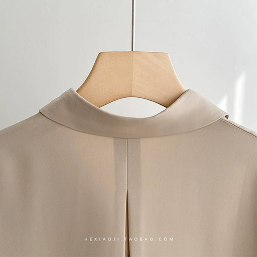 Imitation Acetate Shirt Loose Mocha Coffee Color Early Autumn Satin - CLICK TIK