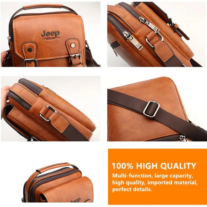 JEEP BULUO Multi - function Business Handbags Men New Man's Shoulder Bag Large Capacity Leather Messenger Bag Crossbody Big Brand - CLICK TIK