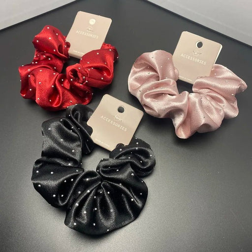 korea Crystal Hair Scrunchies For Women Elastic Silk Hair Bands Lady Big Pink Hair Tie Rhinestone chouchou satin Accessories - CLICK TIK