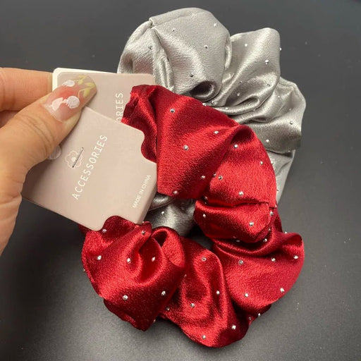 korea Crystal Hair Scrunchies For Women Elastic Silk Hair Bands Lady Big Pink Hair Tie Rhinestone chouchou satin Accessories - CLICK TIK