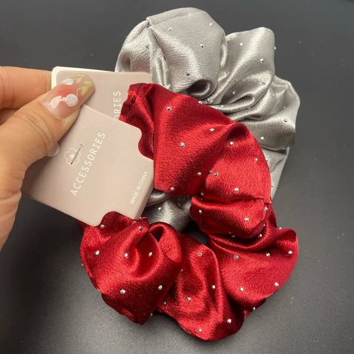 korea Crystal Hair Scrunchies For Women Elastic Silk Hair Bands Lady Big Pink Hair Tie Rhinestone chouchou satin Accessories - CLICK TIK
