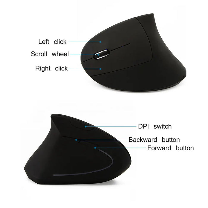 Left Hand Vertical Mouse Ergonomic Wireless Mouse 1600 DPI Gaming Optical USB Wired Mouse For Laptop PC Desktop Computer Office - CLICK TIK
